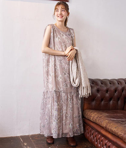 メッシュプリントティアードワンピース 527-6725