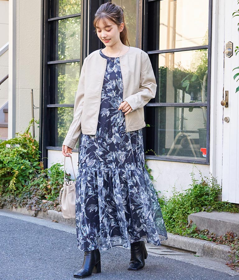 メッシュプリントティアードワンピース 527-6725