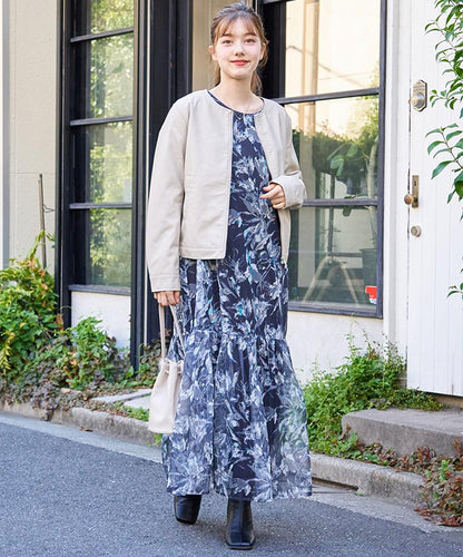 メッシュプリントティアードワンピース 527-6725