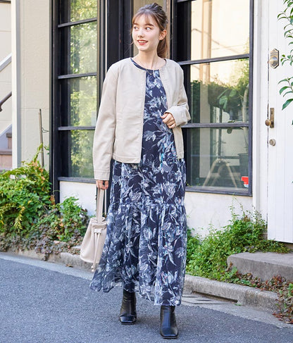 メッシュプリントティアードワンピース 527-6725