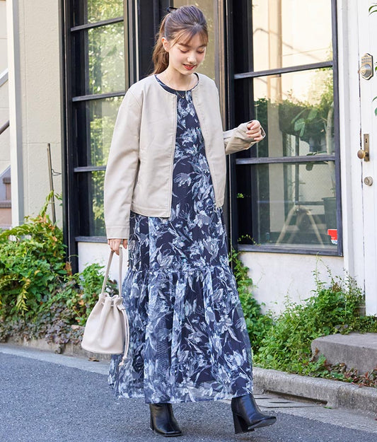 メッシュプリントティアードワンピース 527-6725