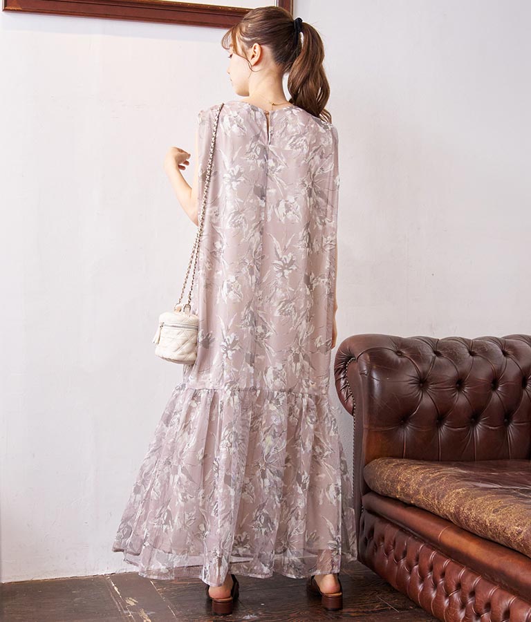 メッシュプリントティアードワンピース 527-6725