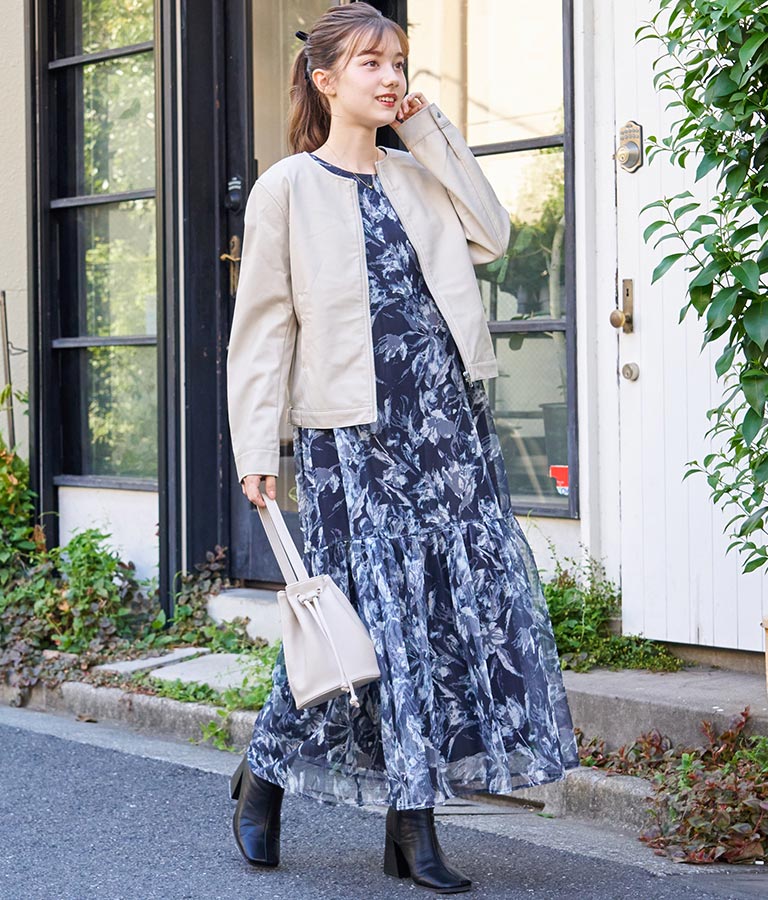 メッシュプリントティアードワンピース 527-6725