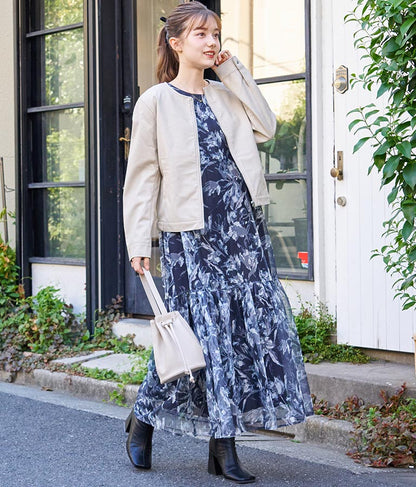 メッシュプリントティアードワンピース 527-6725