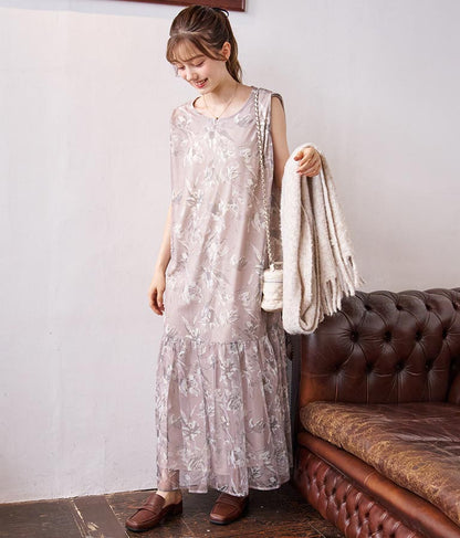 メッシュプリントティアードワンピース 527-6725