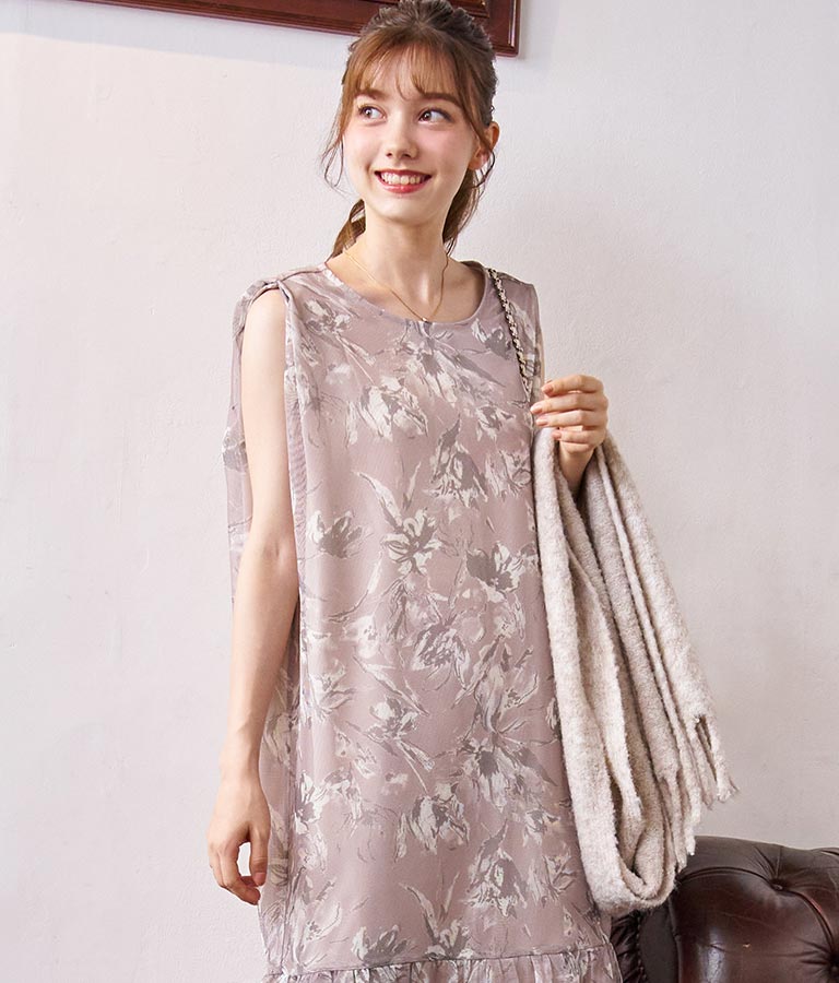 メッシュプリントティアードワンピース 527-6725