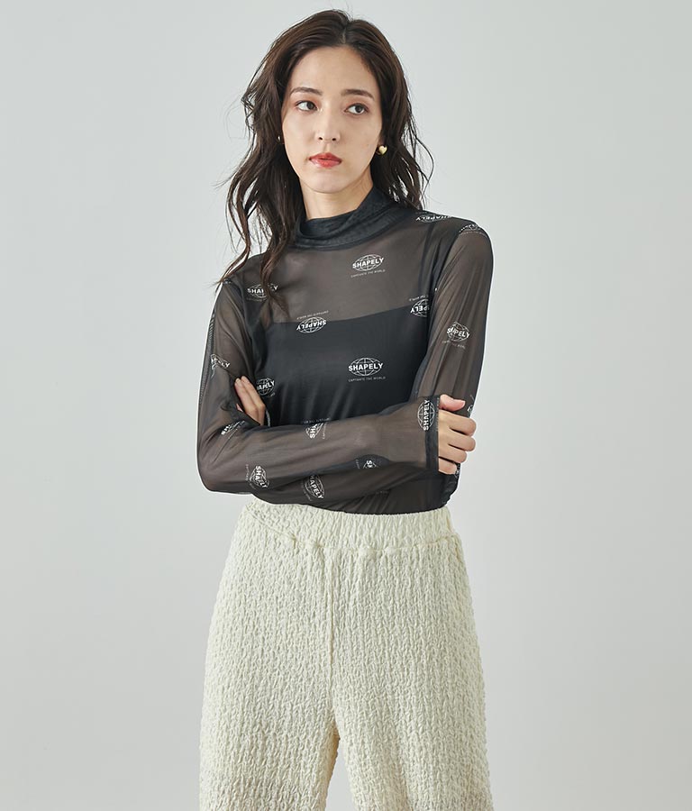 ロゴプリント シアー ハイネック トップス 793-9031