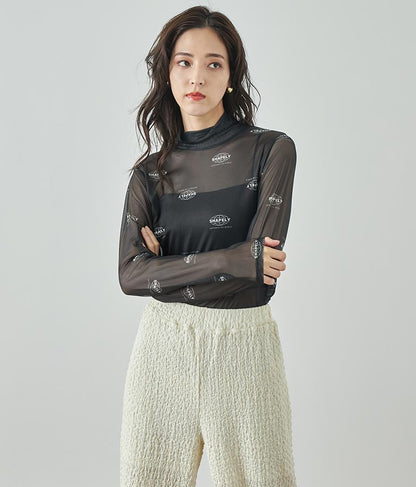 ロゴプリント シアー ハイネック トップス 793-9031