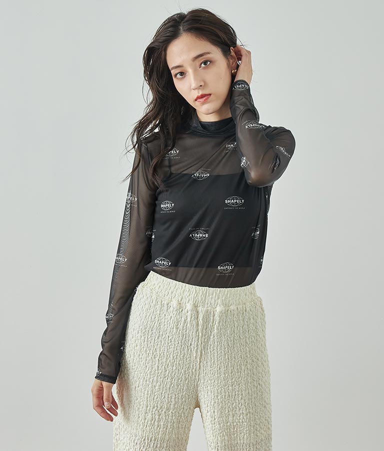 ロゴプリント シアー ハイネック トップス 793-9031