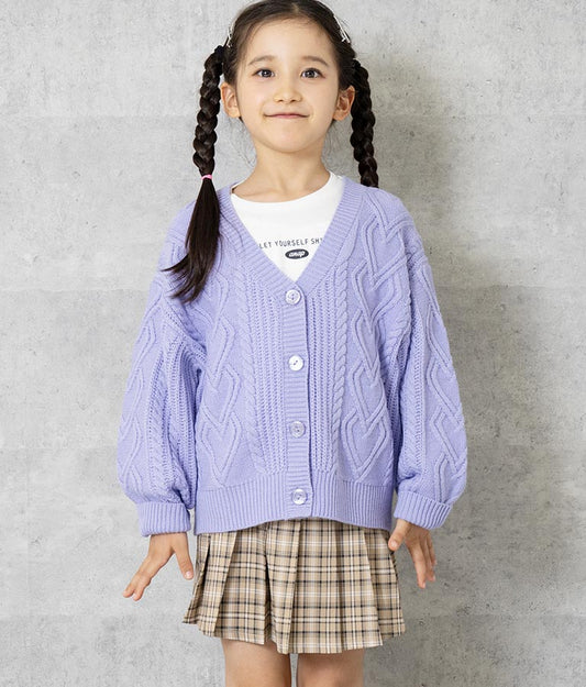 ハートケーブルカーディガン+ロングTシャツセット 428-3096