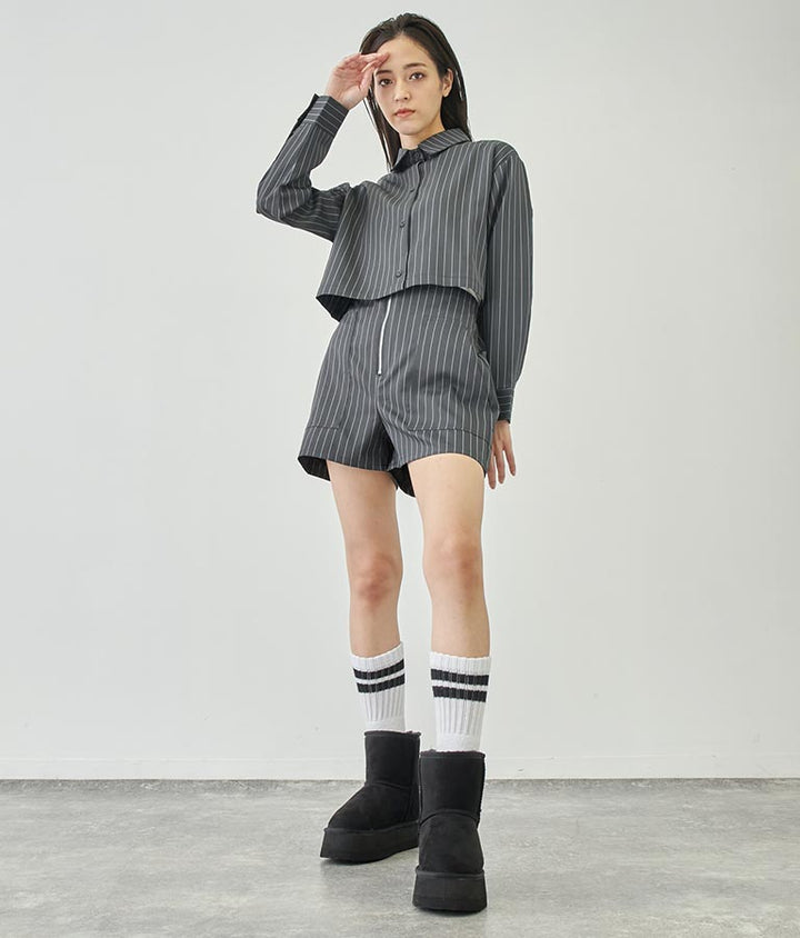 ジップデザインピンストライプショートパンツ 792-9003
