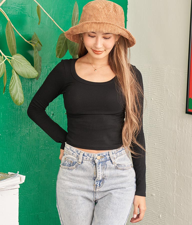 デコルテライン 細リブ カットソー 813-6725