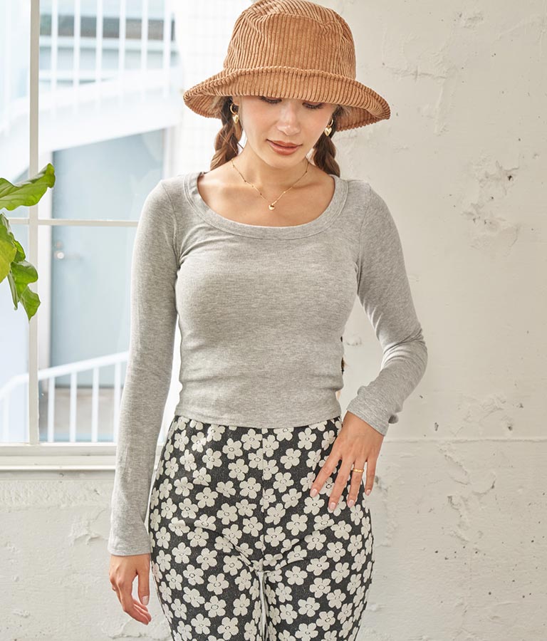 デコルテライン 細リブ カットソー 813-6725