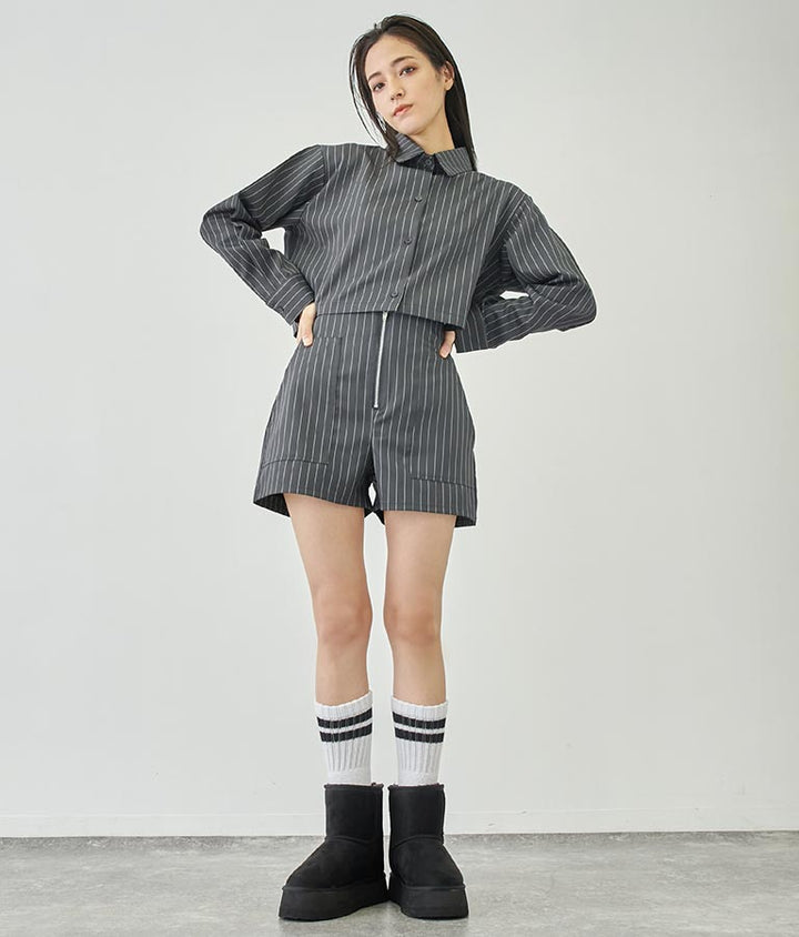 ピン ストライプ クロップド シャツ 794-9005