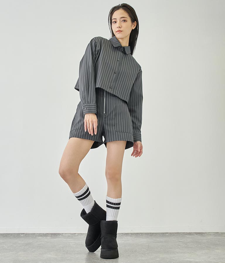 ピン ストライプ クロップド シャツ 794-9005