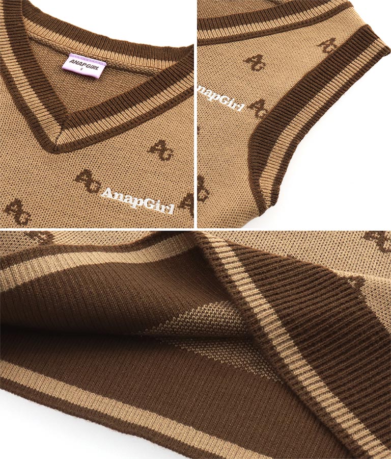 モノグラム柄ニットベスト