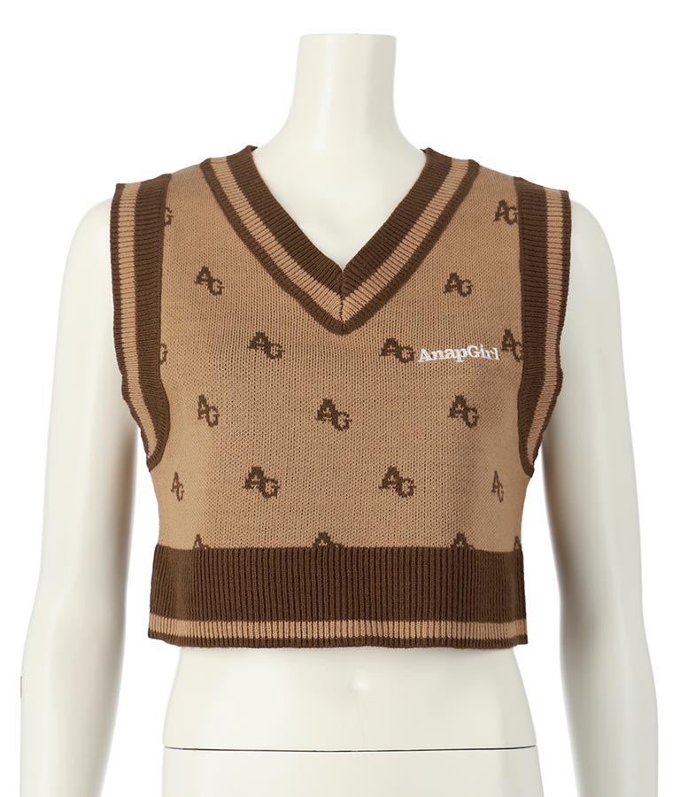 モノグラム柄ニットベスト 914-7217