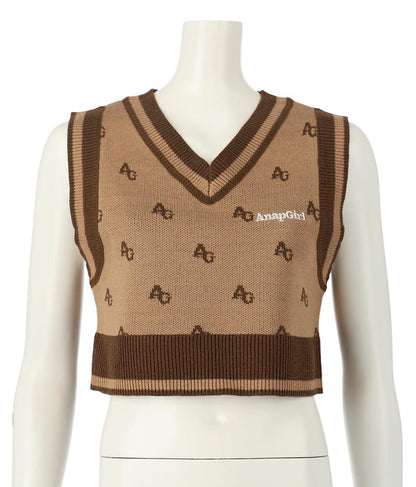 モノグラム柄ニットベスト 914-7217