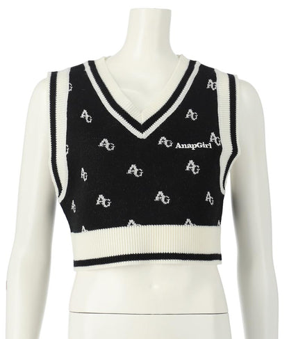 モノグラム柄ニットベスト 914-7217