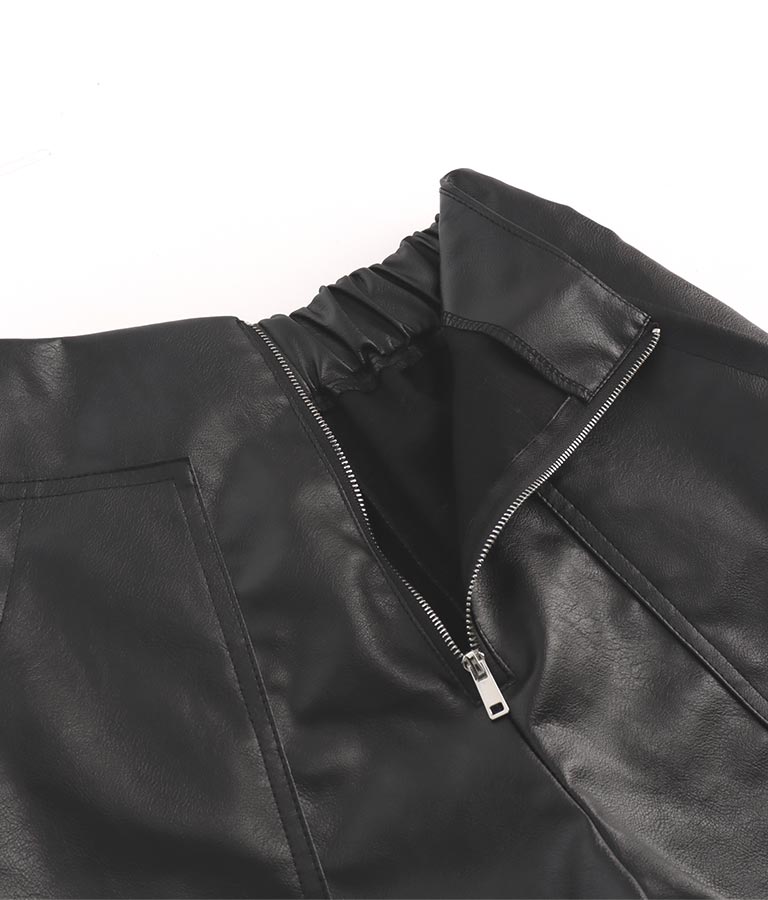 ジップデザインフェイクレザーハイウエストショートパンツ 152-5439