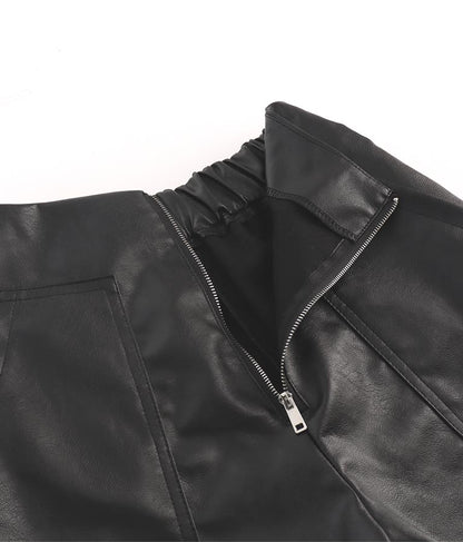 ジップデザインフェイクレザーハイウエストショートパンツ 152-5439