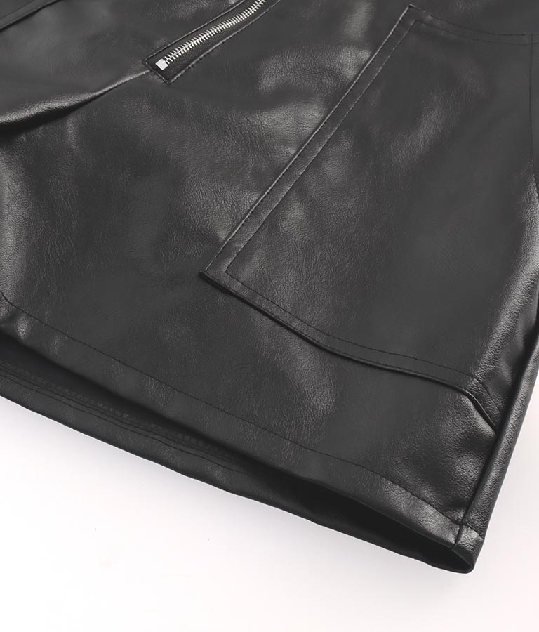 ジップデザインフェイクレザーハイウエストショートパンツ 152-5439