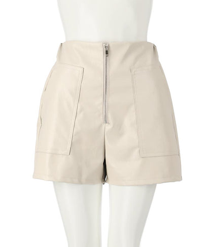 ジップデザインフェイクレザーハイウエストショートパンツ 152-5439