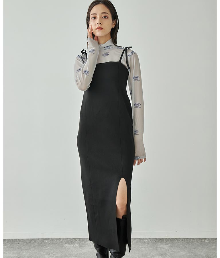 スポンジニット キャミソール ロング ワンピース ノースリーブ 157-5477