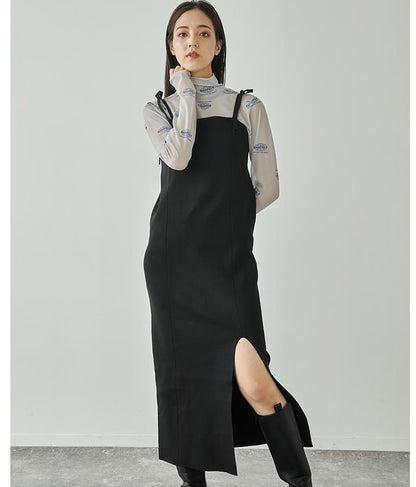 スポンジニット キャミソール ロング ワンピース ノースリーブ 157-5477