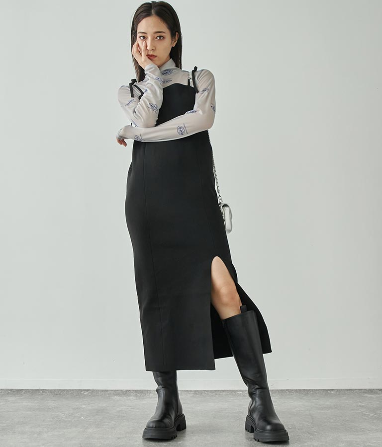 スポンジニット キャミソール ロング ワンピース ノースリーブ 157-5477