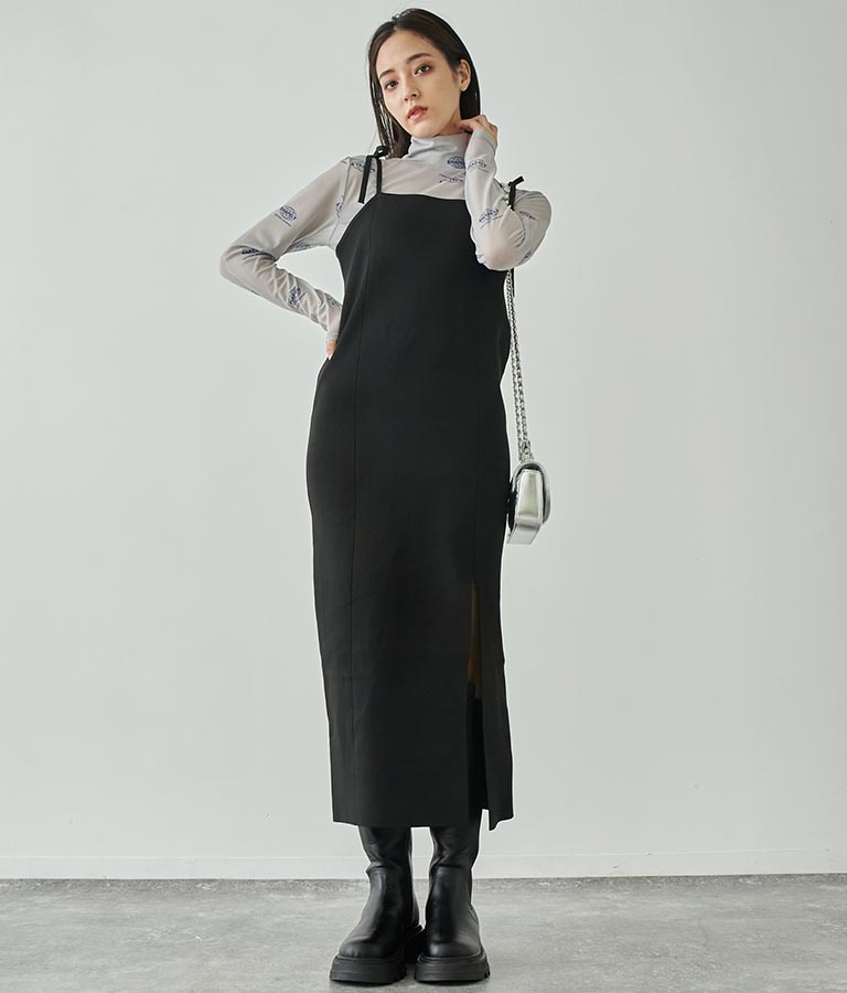 スポンジニット キャミソール ロング ワンピース ノースリーブ 157-5477