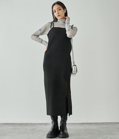 スポンジニット キャミソール ロング ワンピース ノースリーブ 157-5477