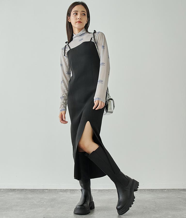 スポンジニット キャミソール ロング ワンピース ノースリーブ 157-5477