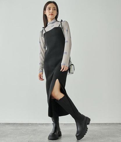 スポンジニット キャミソール ロング ワンピース ノースリーブ 157-5477