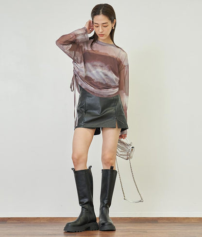 ニュアンス柄サイドシャーリングシアートップス 153-5494