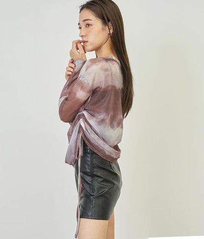 ニュアンス柄サイドシャーリングシアートップス 153-5494