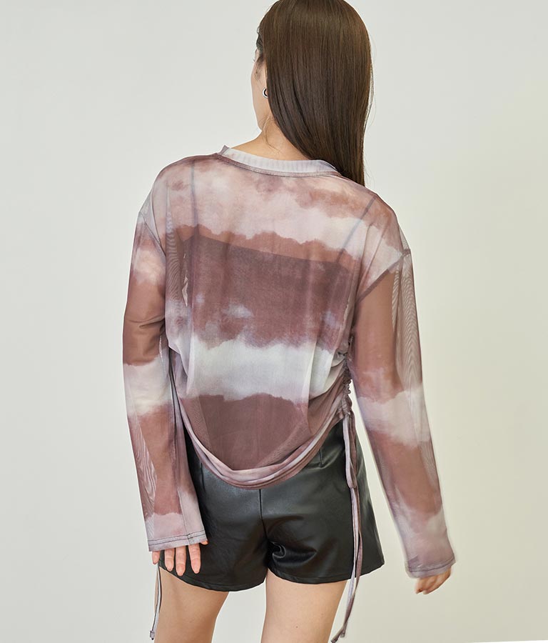 ニュアンス柄サイドシャーリングシアートップス 153-5494