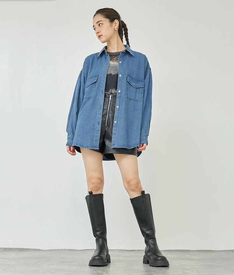 ニュアンス柄サイドシャーリングシアートップス 153-5494