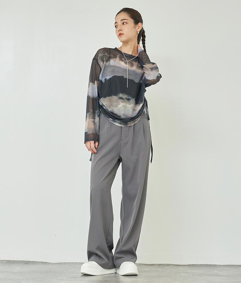 ニュアンス柄サイドシャーリングシアートップス 153-5494