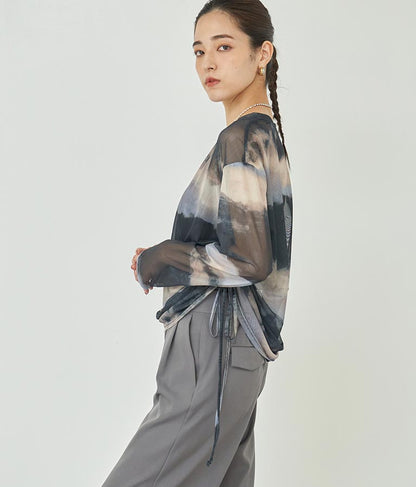 ニュアンス柄サイドシャーリングシアートップス 153-5494