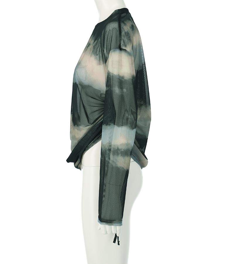 ニュアンス柄サイドシャーリングシアートップス 153-5494