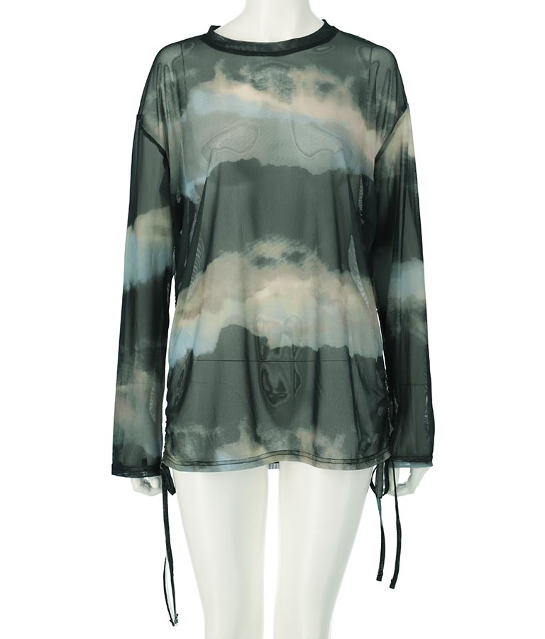 ニュアンス柄サイドシャーリングシアートップス 153-5494