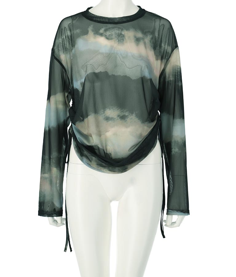 ニュアンス柄サイドシャーリングシアートップス 153-5494