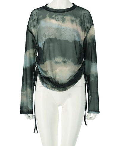 ニュアンス柄サイドシャーリングシアートップス 153-5494