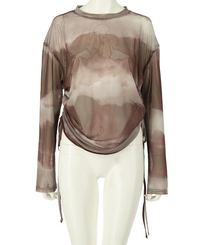 ニュアンス柄サイドシャーリングシアートップス 153-5494