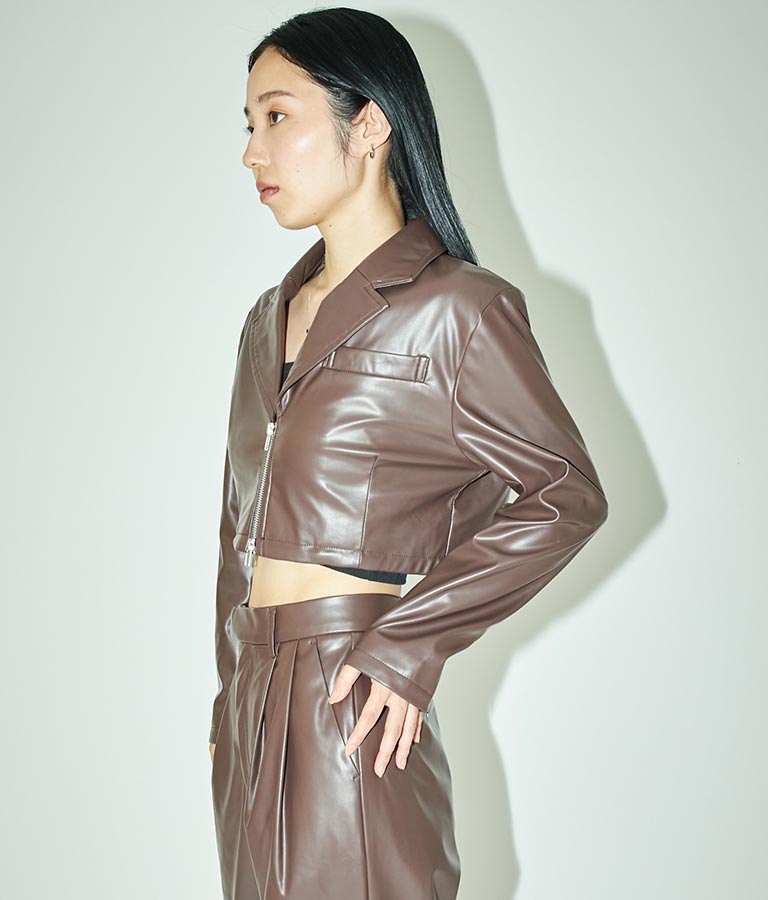 フェイクレザークロップドジャケット 30-4077
