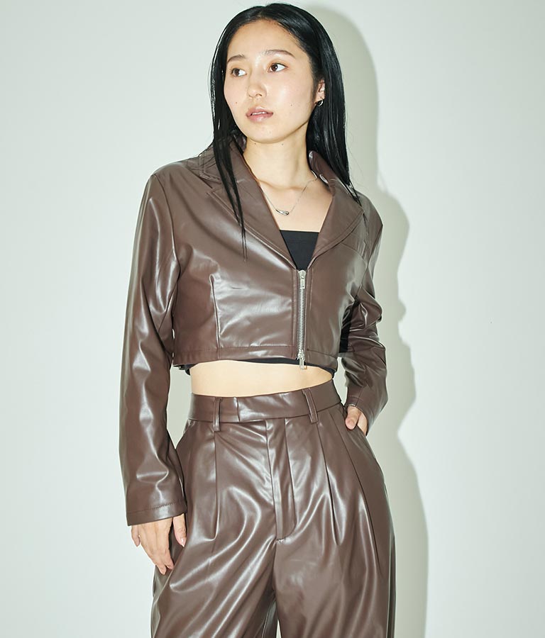 フェイクレザークロップドジャケット 30-4077