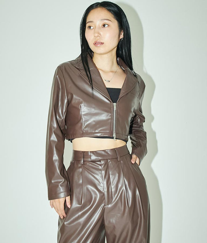 フェイクレザークロップドジャケット 30-4077