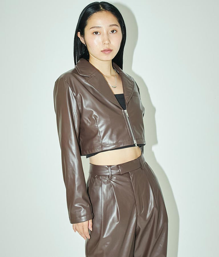 フェイクレザークロップドジャケット 30-4077