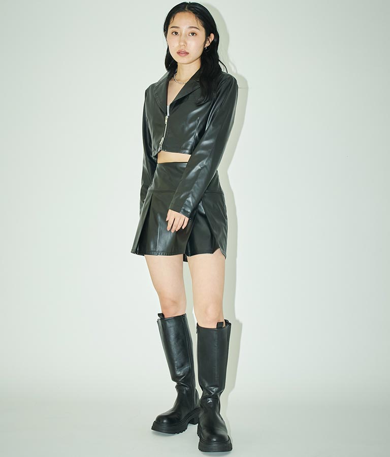 フェイクレザークロップドジャケット 30-4077